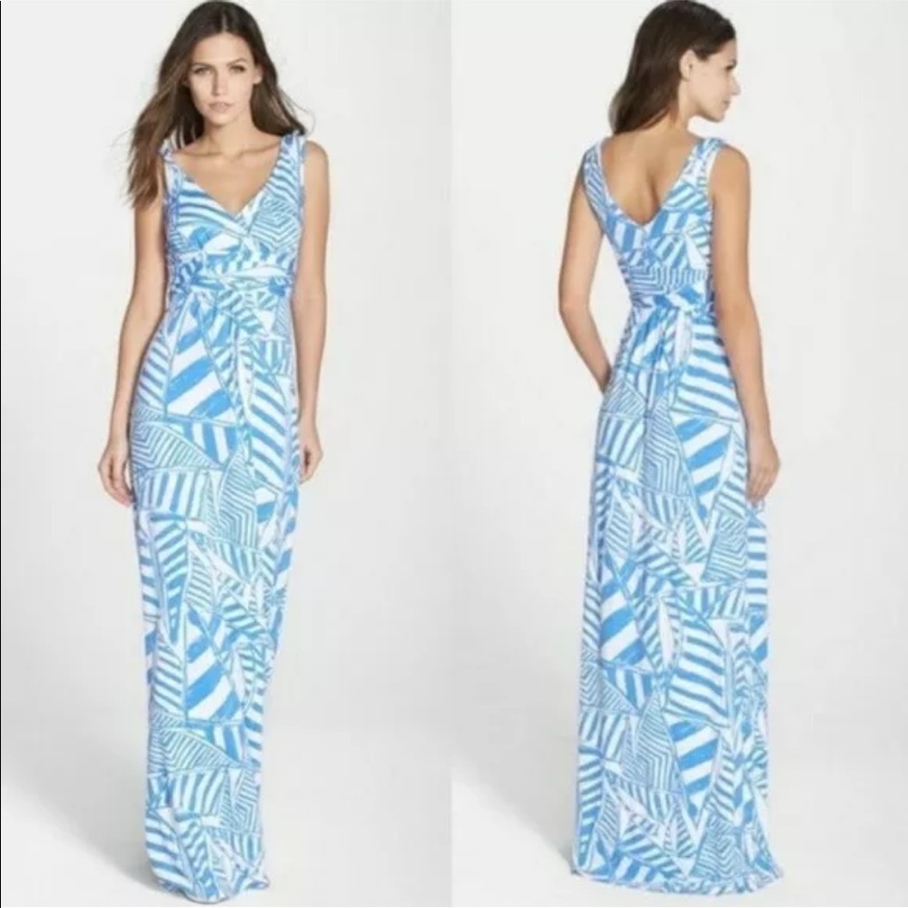 Lilly Pulitzer Sloane Bay Blue Yacht Maxi Dress V-Neck